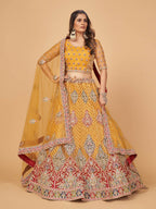 Myra Mustard Soft Net Heavy Embroidered Designer Lehenga - Distacart