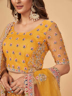 Myra Mustard Soft Net Heavy Embroidered Designer Lehenga - Distacart