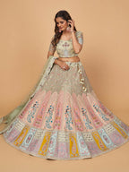 Myra Pista Green Soft Net Heavy Embroidered Designer Lehenga - Distacart