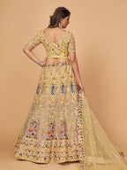 Myra Yellow Soft Net Heavy Embroidered Designer Lehenga - Distacart