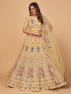 Myra Yellow Soft Net Heavy Embroidered Designer Lehenga - Distacart