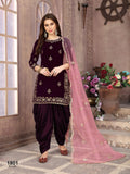 Anaita Purple Embroidered Velvet Patiala Suit - Distacart