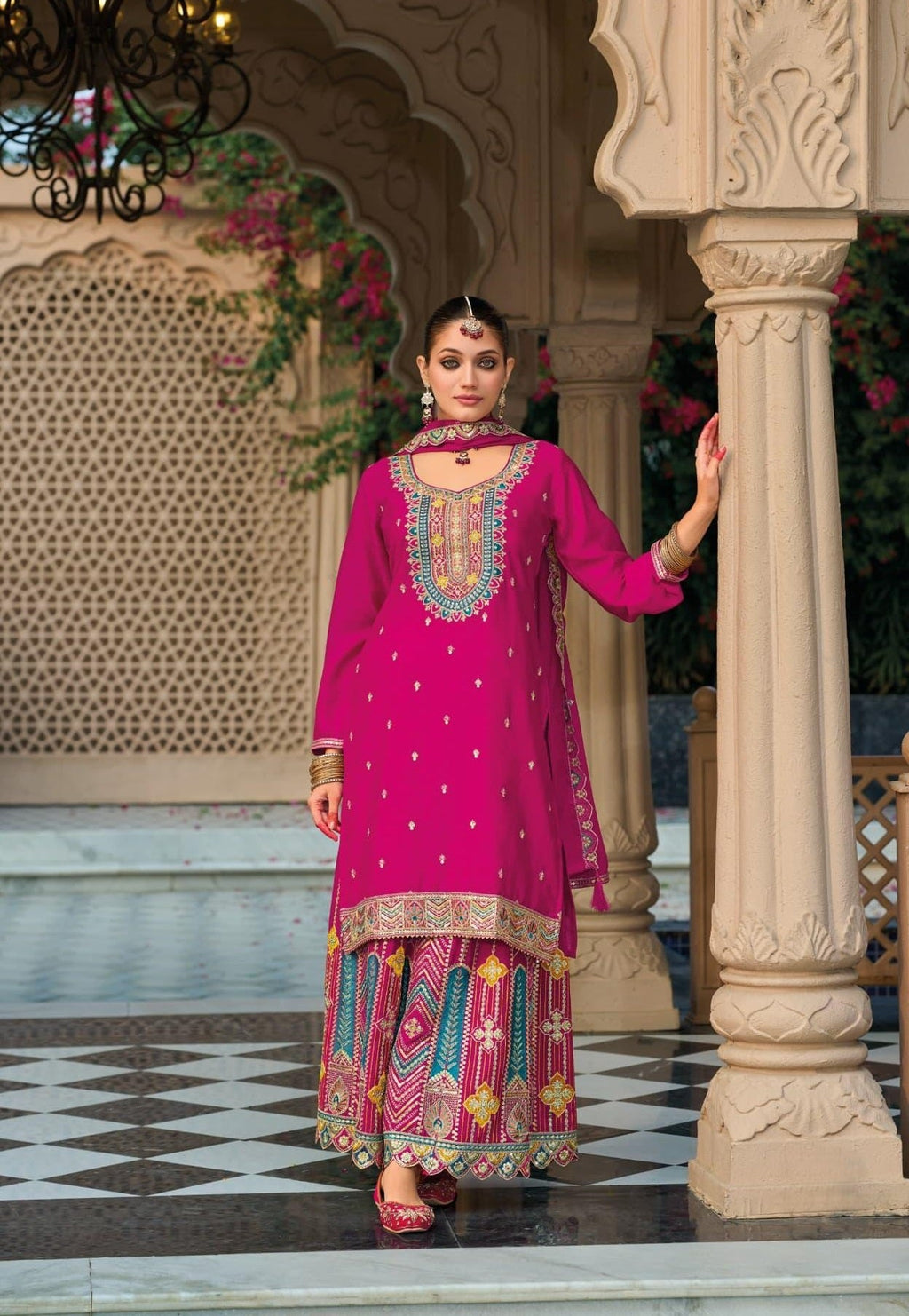 Anaita Dark Pink Premium Embroidered Chinon Readymade Salwar Suit - Distacart