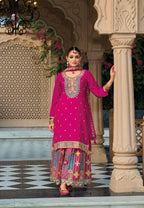 Anaita Dark Pink Premium Embroidered Chinon Readymade Salwar Suit - Distacart