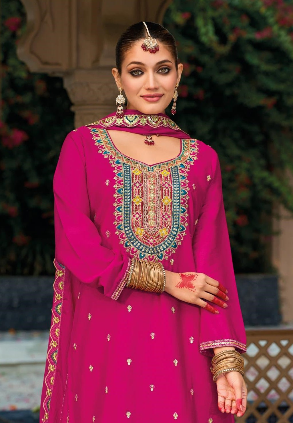 Anaita Dark Pink Premium Embroidered Chinon Readymade Salwar Suit - Distacart