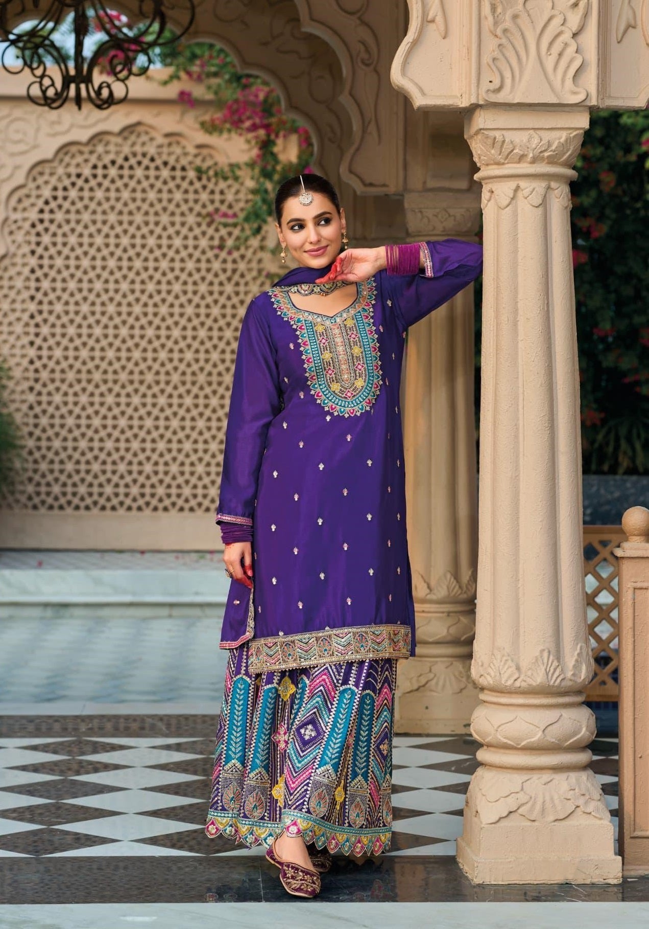 Anaita Purple Premium Embroidered Chinon Readymade Salwar Suit - Distacart