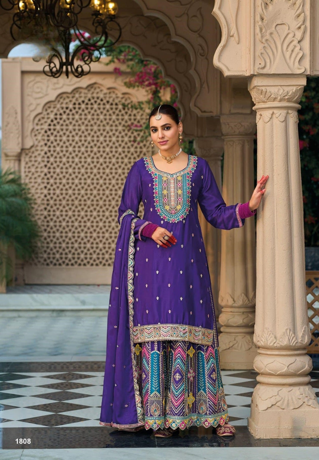 Anaita Purple Premium Embroidered Chinon Readymade Salwar Suit - Distacart