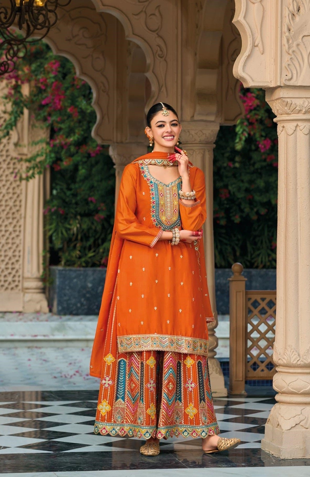 Anaita Orange Premium Embroidered Chinon Readymade Salwar Suit - Distacart