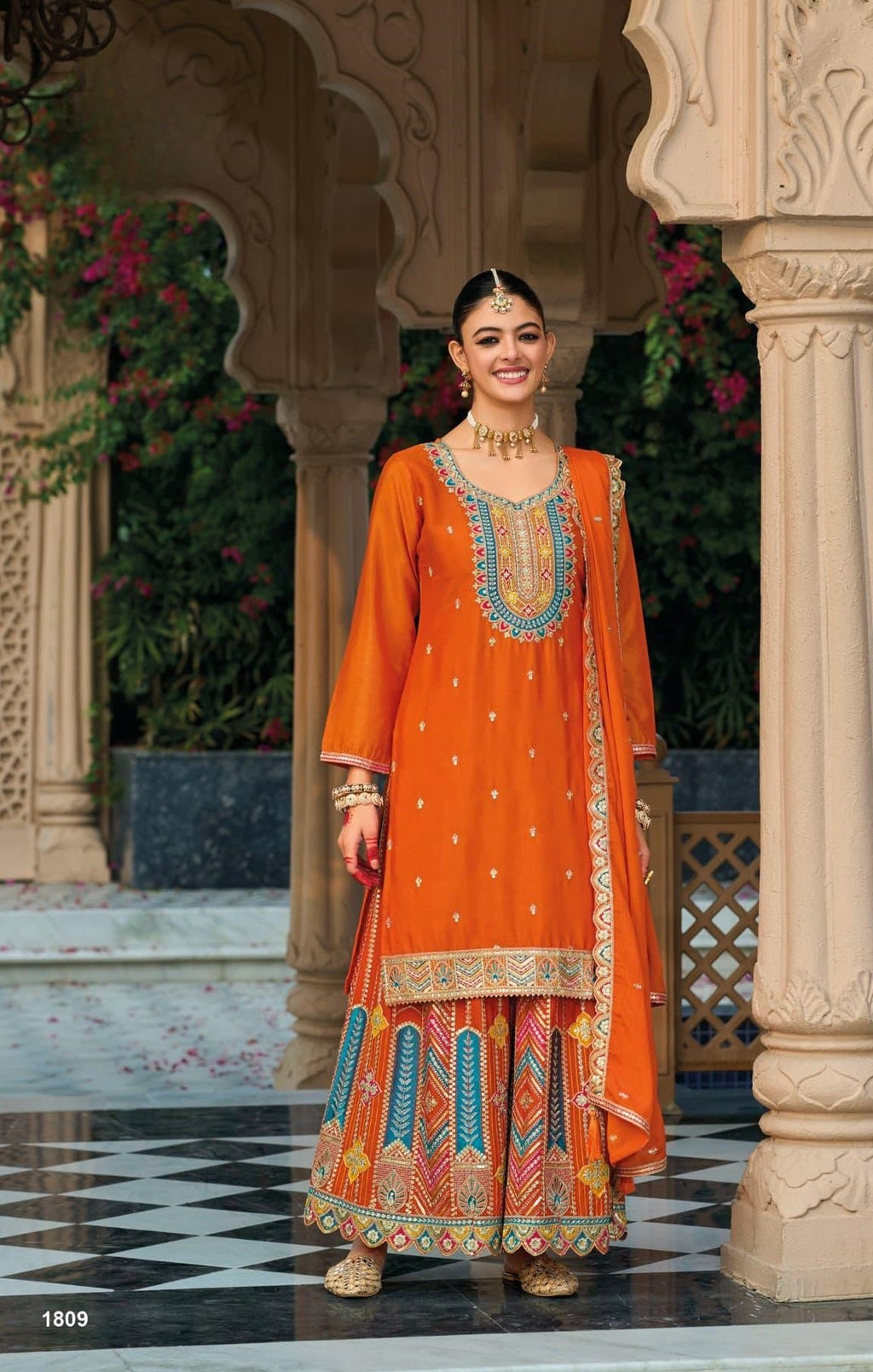 Anaita Orange Premium Embroidered Chinon Readymade Salwar Suit - Distacart