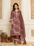 Yufta Maroon Floral Print Cotton Straight Style Kurta And Trouser With Dupatta