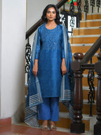 Vaasva Women's Indigo Muslin Digital Printed Suit Set