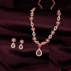 Tehzeeb Creations Elegant Rose Gold Polished American Diamond (Ad) Studded Necklace And Earring Set For Women