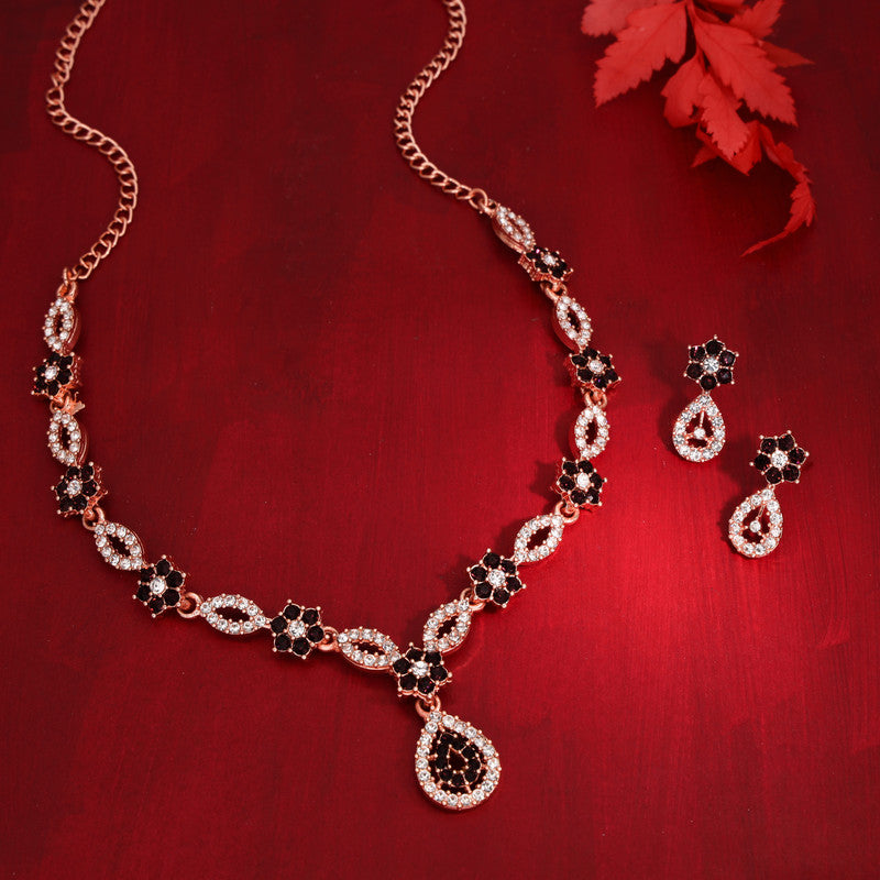 Tehzeeb Creations Elegant Maroon Polished American Diamond (Ad) Studded Necklace And Earring Set For Women