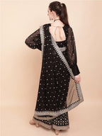 Sangria Black & White Embellished Sequinned Pure Georgette Palazzo Saree - Distacart