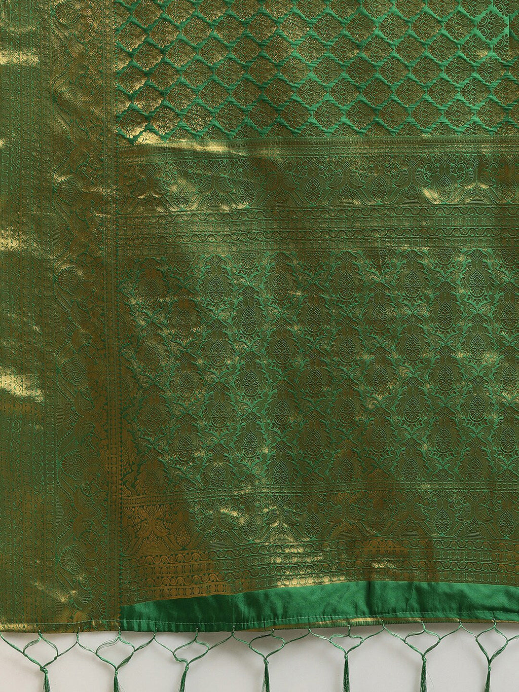 Saree Mall Green & Gold-Toned Woven Design Zari Silk Blend Banarasi Saree - Distacart
