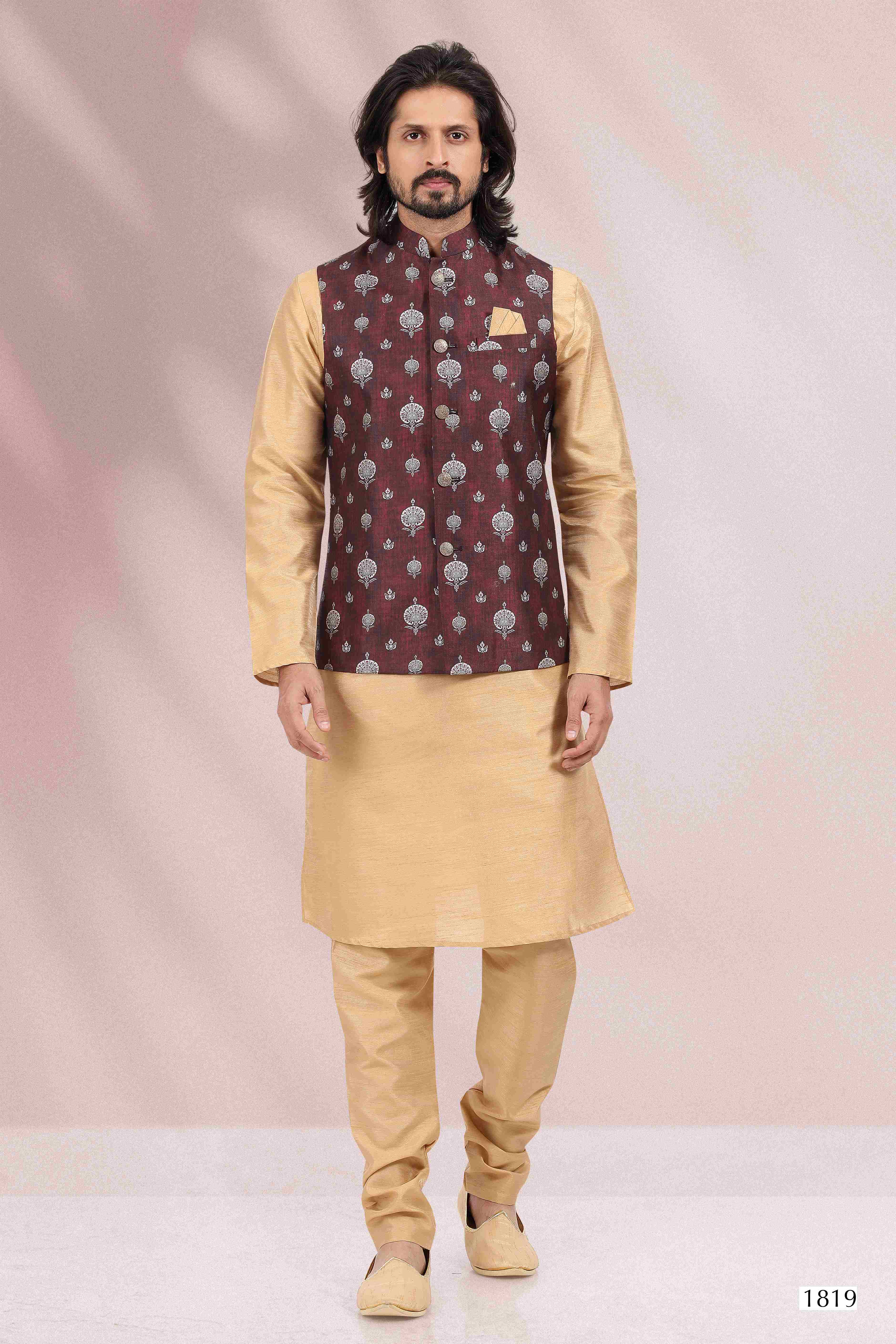 Raivat Ethnic Art Banarasi Silk Printed Work 3 Pics Jacket Set In Wine Colour