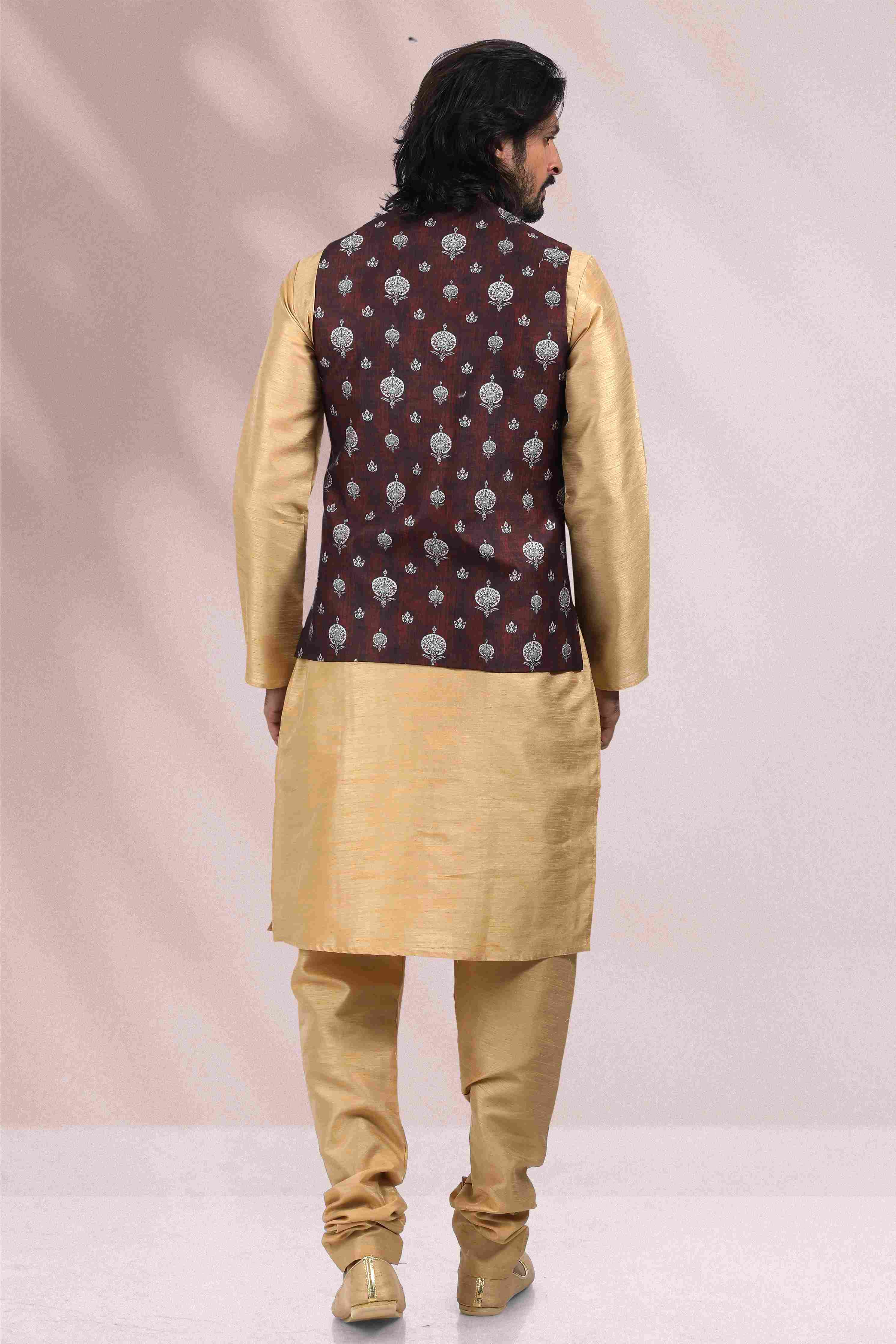 Raivat Ethnic Art Banarasi Silk Printed Work 3 Pics Jacket Set In Wine Colour