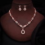Tehzeeb Creations Elegant Maroon Polished American Diamond (Ad) Studded Necklace And Earring Set For Women