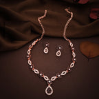 Tehzeeb Creations Elegant Maroon Polished American Diamond (Ad) Studded Necklace And Earring Set For Women