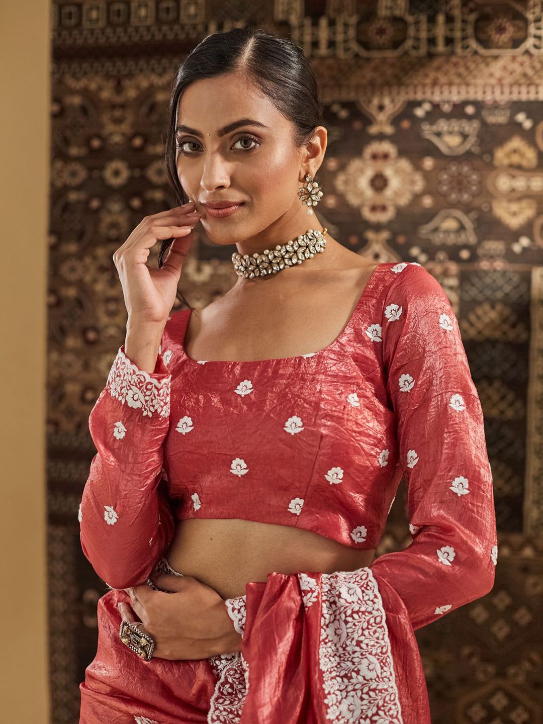 kasee Floral Chikankari Silk Blend Saree - Distacart