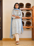 Vaasva Women's Classic Cream Cotton Foil Printedembroidered Suit Set