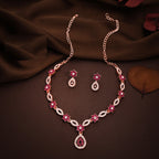 Tehzeeb Creations Elegant Pink Polished American Diamond (Ad) Studded Necklace And Earring Set For Women