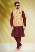 Raivat Ethnic Art Banarasi Silk Printed Work 3 Pics Jacket Set In Yellow Colour