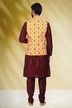 Raivat Ethnic Art Banarasi Silk Printed Work 3 Pics Jacket Set In Yellow Colour