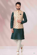 Raivat Ethnic Art Banarasi Silk Printed Work 3 Pics Jacket Set In Peach Colour