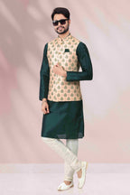 Raivat Ethnic Art Banarasi Silk Printed Work 3 Pics Jacket Set In Peach Colour