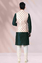 Raivat Ethnic Art Banarasi Silk Printed Work 3 Pics Jacket Set In Peach Colour