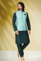 Raivat Ethnic Art Banarasi Silk Printed Work 3 Pics Jacket Set In Sea Green Colour