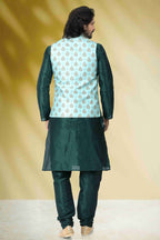 Raivat Ethnic Art Banarasi Silk Printed Work 3 Pics Jacket Set In Sea Green Colour
