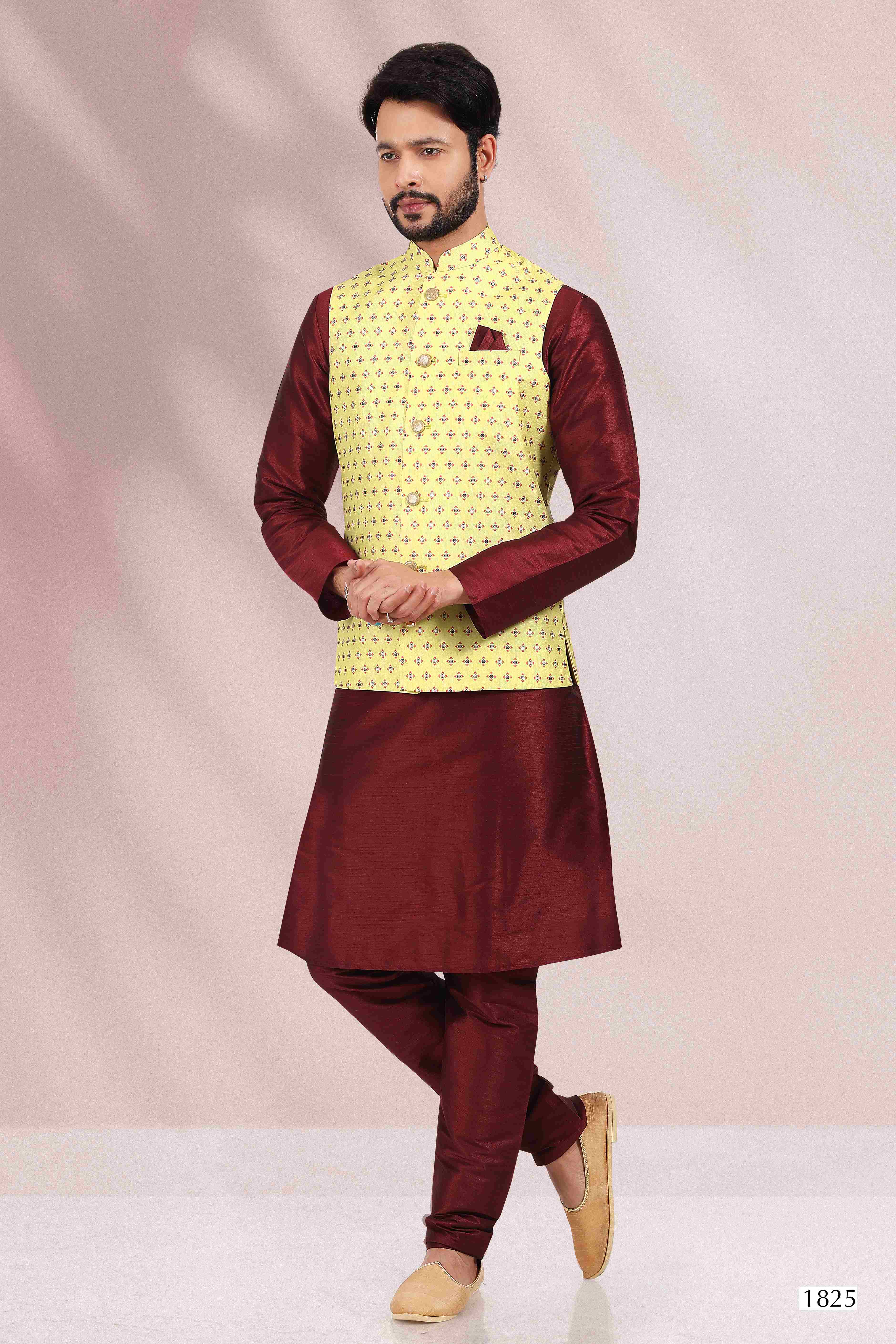 Raivat Ethnic Art Banarasi Silk Printed Work 3 Pics Jacket Set In Yellow Colour