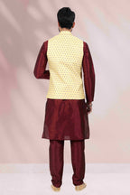 Raivat Ethnic Art Banarasi Silk Printed Work 3 Pics Jacket Set In Yellow Colour