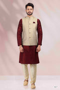 Raivat Ethnic Art Banarasi Silk Printed Work 3 Pics Jacket Set In Cream Colour