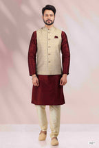 Raivat Ethnic Art Banarasi Silk Printed Work 3 Pics Jacket Set In Cream Colour