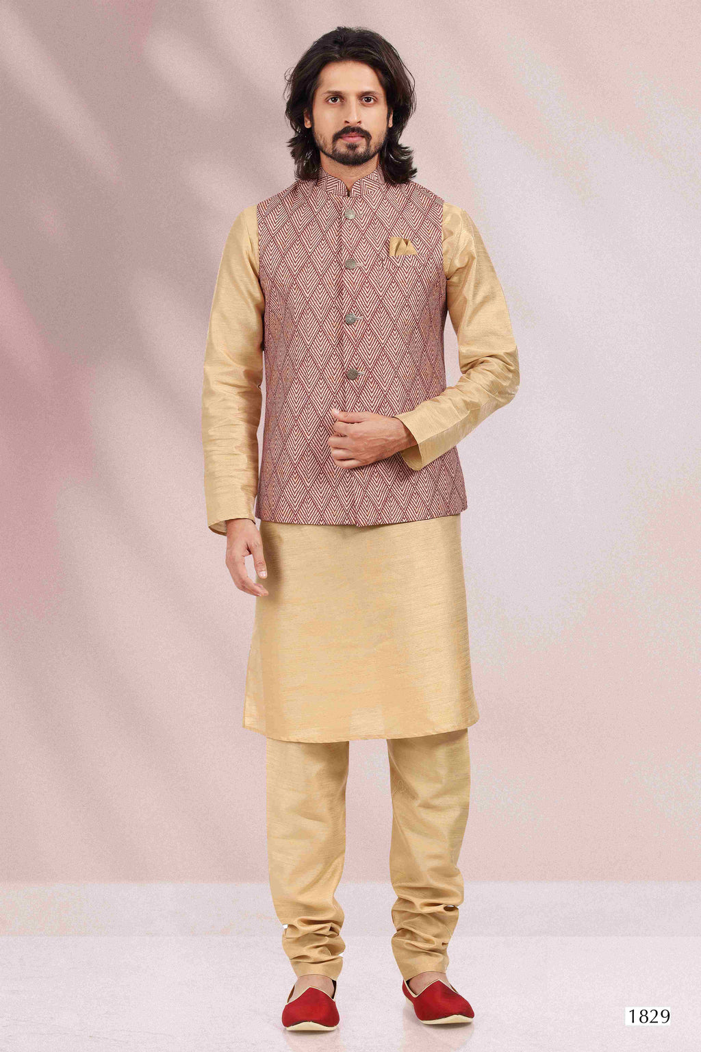 Raivat Ethnic Art Banarasi Silk Printed Work 3 Pics Jacket Set In Maroon Colour