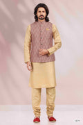 Raivat Ethnic Art Banarasi Silk Printed Work 3 Pics Jacket Set In Maroon Colour