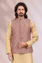 Raivat Ethnic Art Banarasi Silk Printed Work 3 Pics Jacket Set In Maroon Colour