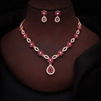 Tehzeeb Creations Elegant Pink Polished American Diamond (Ad) Studded Necklace And Earring Set For Women