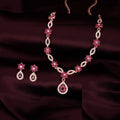Tehzeeb Creations Elegant Pink Polished American Diamond (Ad) Studded Necklace And Earring Set For Women