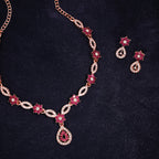 Tehzeeb Creations Elegant Pink Polished American Diamond (Ad) Studded Necklace And Earring Set For Women