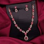 Tehzeeb Creations Elegant Pink Polished American Diamond (Ad) Studded Necklace And Earring Set For Women