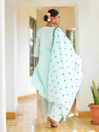Vaasva Women's Cotton Solid Sky Embroidered Suit Set