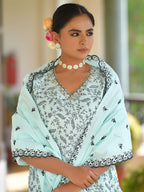 Vaasva Women's Cotton Solid Sky Embroidered Suit Set