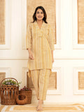 Yufta Mustard Cotton Ethnic Motifs Striped Print Co-Ord Set