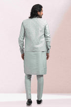 Raivat Ethnic Art Banarasi Silk Thread Work 3 Pics Jacket Set In Grey Colour
