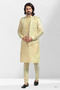 Raivat Ethnic Art Banarasi Silk Thread Work 3 Pics Jacket Set In Yellow Colour