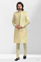 Raivat Ethnic Art Banarasi Silk Thread Work 3 Pics Jacket Set In Yellow Colour